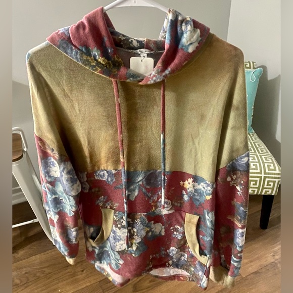 NEW! Women’s Boutique “Secret Garden” Rust Body Tie Dye & Floral Print Hoodie M - Picture 4 of 8
